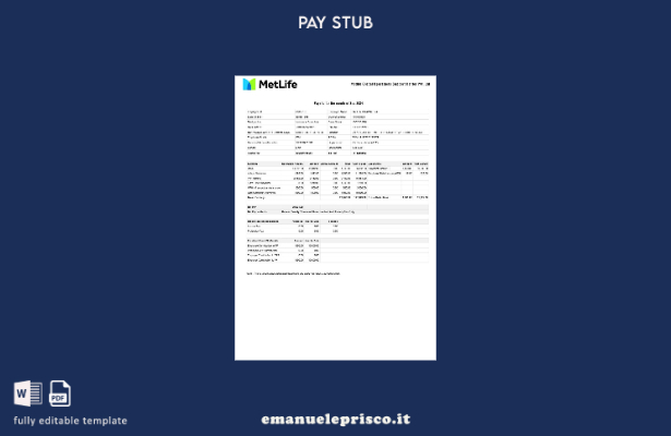 modello di busta paga del Metlife Global Operations Support Center in stile veri
